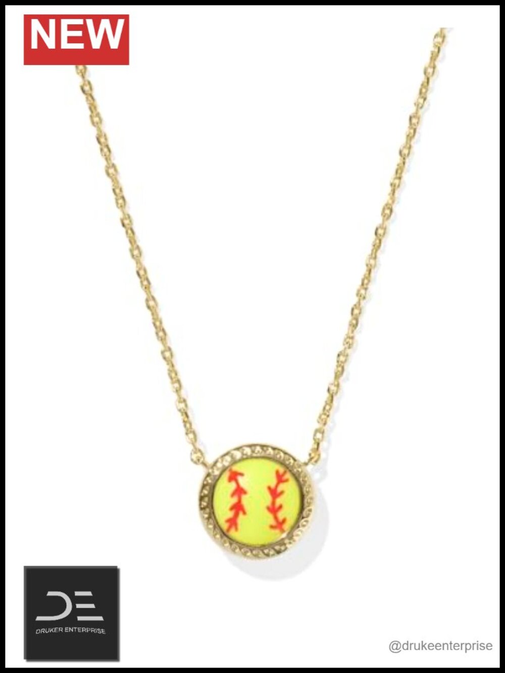 Gold-Plated Rope Chain Pendant Necklace, Softball Pendant, Lobster Clasp